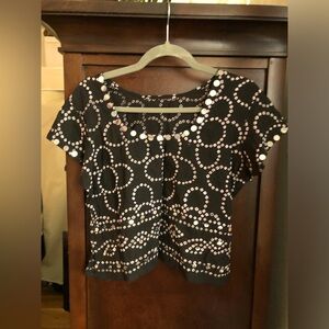Black Cotton Bandini Crop Top with Silver Paillettes